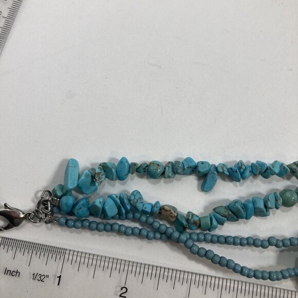 Turquoise Howlite Beaded Womens Necklace Bold Boho Multistrand 18 in - Picture 7 of 13